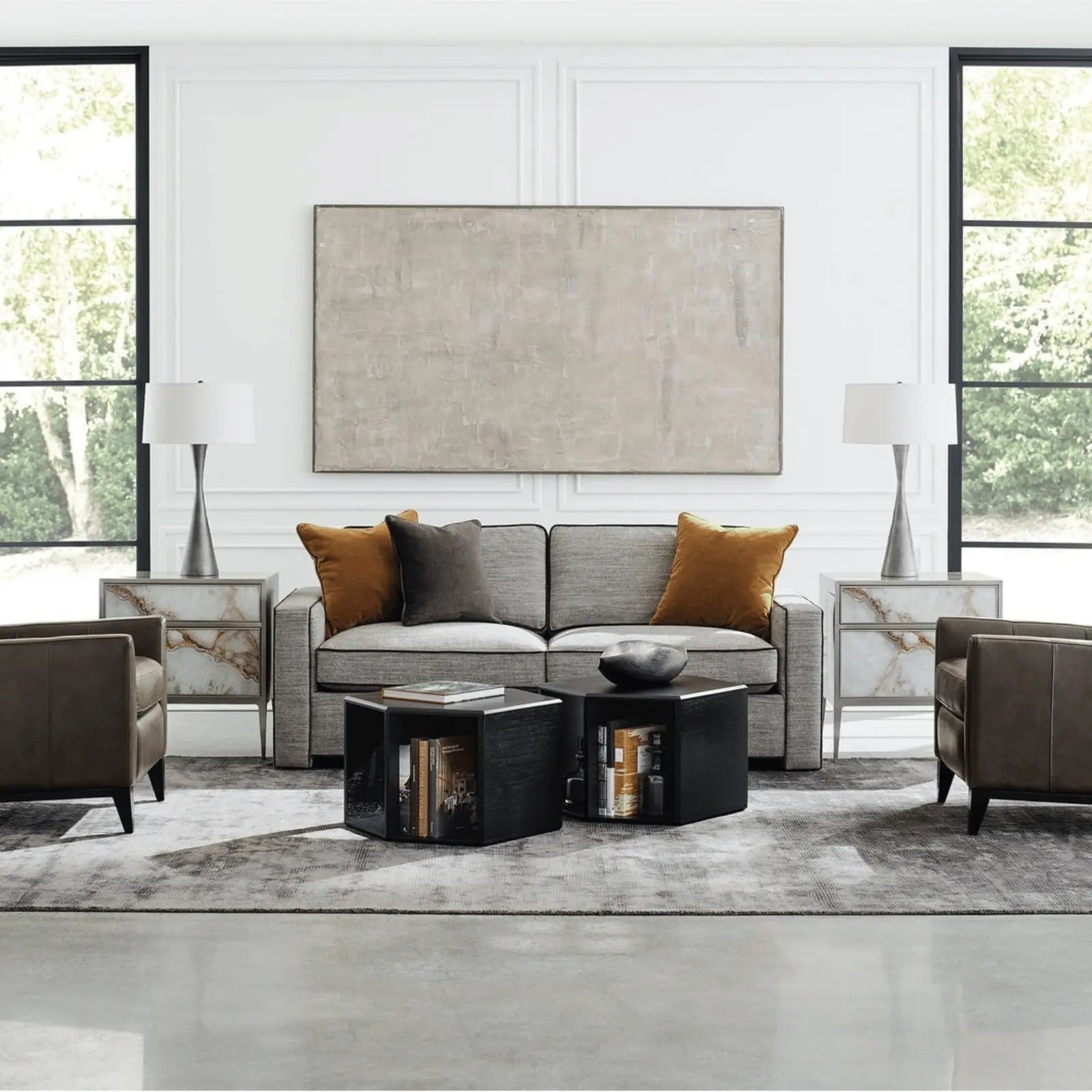 Caracole Upholstery Welt Played Loveseat Sofa